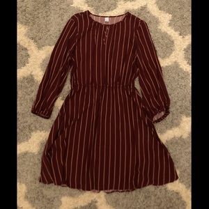long sleeve burgundy striped dress